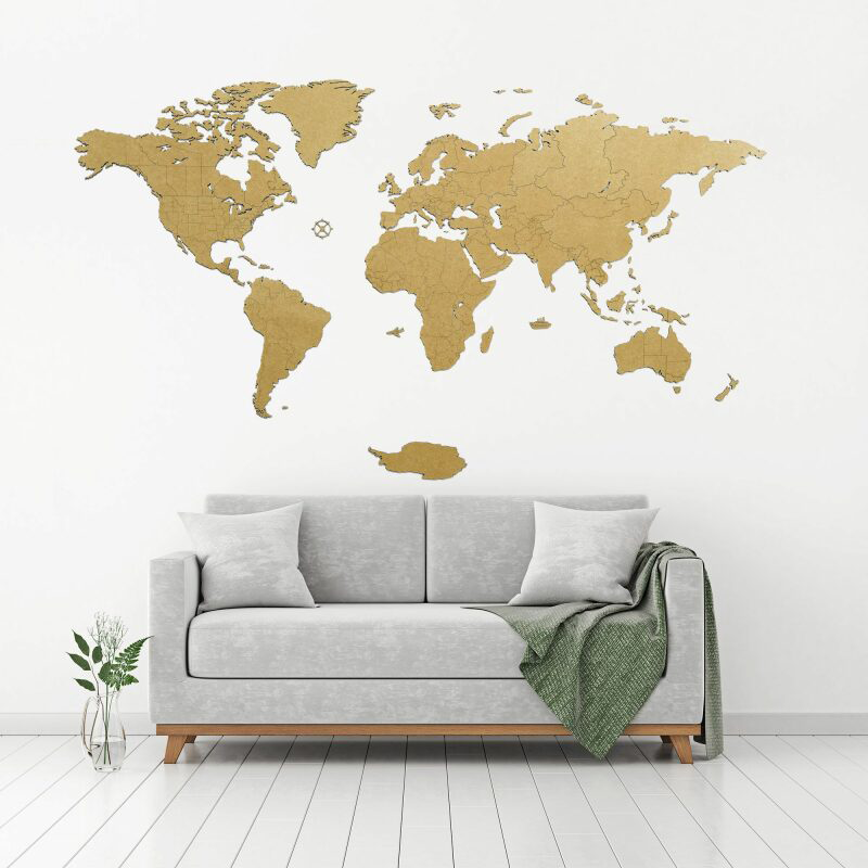 Dřevěná mapa světa DELUXE hnědá