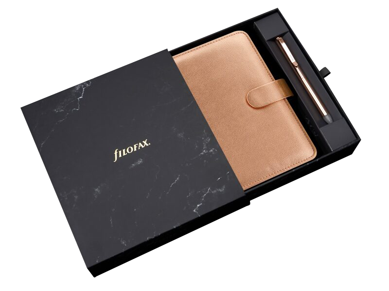 FILOFAX – Diář Saffiano 2022 osobní Rose Gold + pero limitované edice